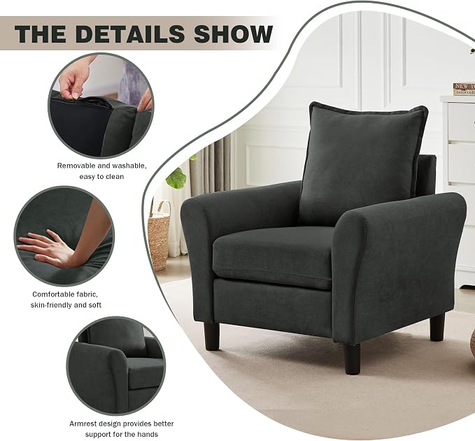 Mid-Century Accent Chair, Modern Linen Fabric Armchair - Image 5