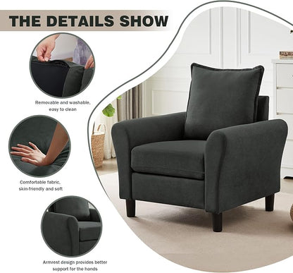 Mid-Century Accent Chairs Set of 2, Modern Linen Fabric Armchair - Image 5