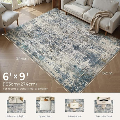 DMOYEST Area Rug Living Room Rugs 6x9 Washable Abstract Carpet | Neutral Modern - Image 5
