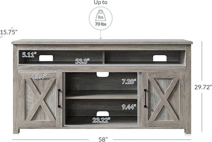 BELLEZE Modern 58 Inch Barn Door Wood TV Stand & Media Entertainment Center - Image 2