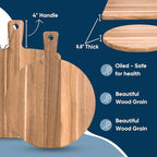 KOLWOVEN Acacia Wood Cutting Board 2 Pack with Handle, Wooden Charcuterie Board Large Paddle Carving Chopping Board Set, Serving Tray for Cheese Meat Fruit Pizza Bread Baking