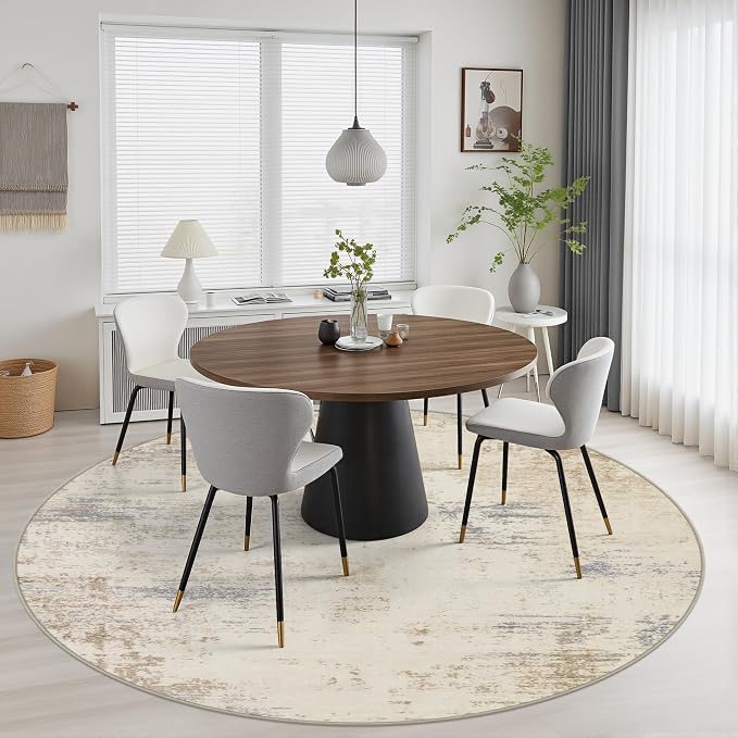 Round Area Rug Living Room: 6 ft Modern Washable Indoor Carpet | - Image 4