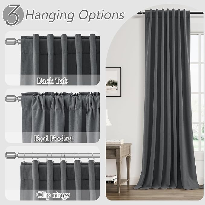 Blazer Grey 100% Blackout Linen Curtains 120 Inch Length 2 Panels Set - Image 6