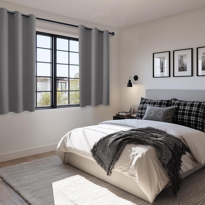 Blackout Curtains for Bedroom, Light Grey, 42 x 45 Inch, 2 Panels | Thermal - Image 6