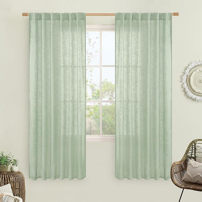 Fresh Green Linen Semi Sheer Curtains by LAMIT
