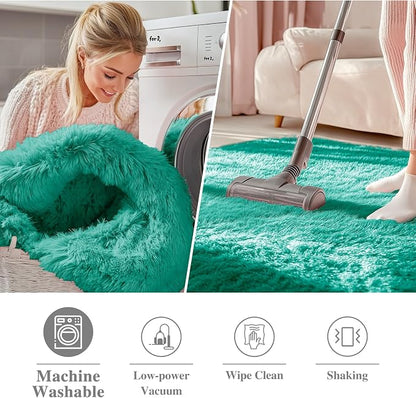 OLANLY Teal Green Round Rugs for Bedroom - Image 3