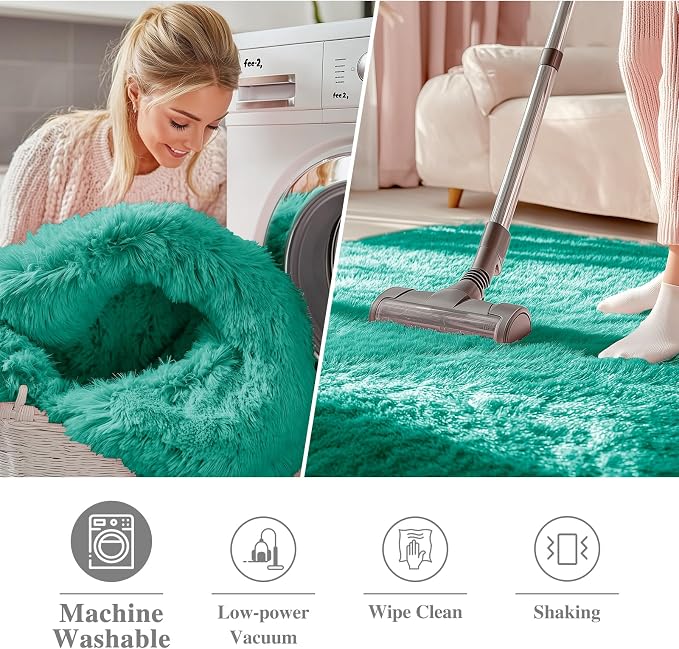 OLANLY Teal Green Round Rugs for Bedroom - Image 2