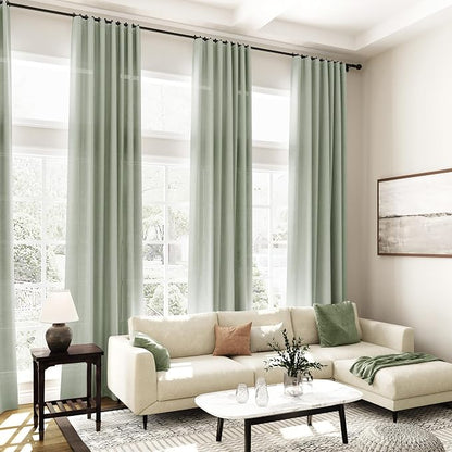 2 Panels Set Sage Green Linen Curtains 126 Inches Long - Image 7