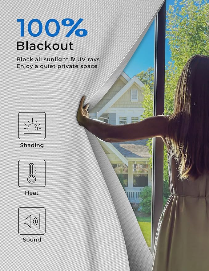 Blackout Curtains for Bedroom 114"x60" Portable No Drill Black Out Window Cover - Image 2