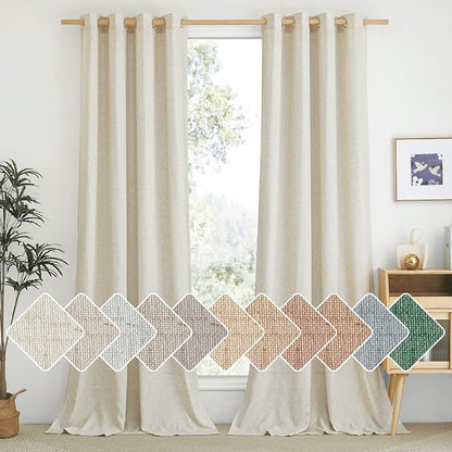 NICETOWN Flax Linen Semi Sheer Curtains 96 inches Long, Grommet Vertical Drapes by NICETOWN
