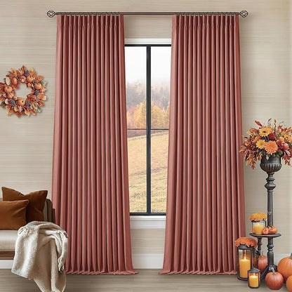 Terracotta 100% Black Out Pinch Pleat Linen 108 Inch Curtains | Black Out by Twodrapes