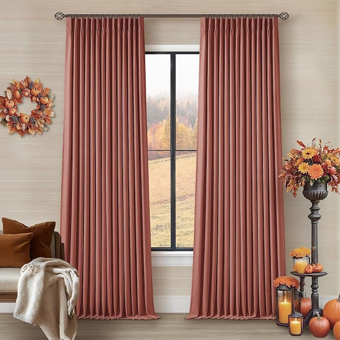 Terracotta Pinch Pleat 100% Blackout Linen Bedroom Curtains 96 Inch Length | - Image 7