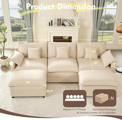 GOSUHI 108" U Shaped Couch, Modular Sectional Sofa, 3-Seater Comfy Cloud Couch - Image 2
