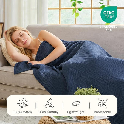 EMME Muslin Blankets for Adults Throw Blanket for Couch Breathable Gauze Soft - Image 5
