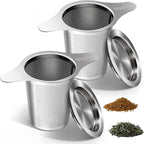 Extra Fine 18/8 Stainless Steel Tea Infuser Mesh Strainer with Large Capacity & Perfect Size Double Handles for Hanging on Teapots, Mugs, Cups to Steep Loose Leaf Tea and Coffee (2 Pack)