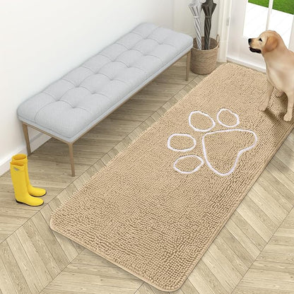 OLANLY Dog Door Mat for Muddy Paws 59x24, Paw Print Design Chenille Mud Mat | by OLANLY