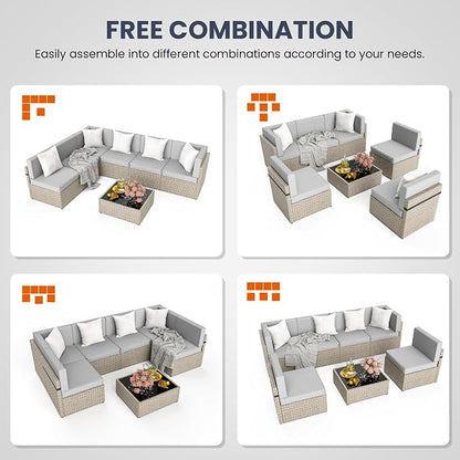 Pamapic 7-Piece Outdoor Sectional Furniture Set, All-Weather Wicker Patio Sofa - Image 6