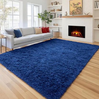 Fluffy Navy Rugs for Bedroom 4x6 Ft Soft Shaggy Blue Carpet for Living Room | by PAGISOFE