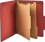 Amazon Basics Classification Folder with Prongs, Pressboard, 2 Dividers, 2-Inch Expansion, 12.17 x 10.67 inch (Letter) Size, Red, Pack of 10