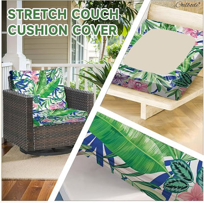 CALBODE 12 Pcs Outdoor Seat Cushion Covers, Tropical Plant | Stretch Chair Seat - Image 3