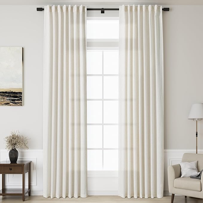 Linen Cream Curtains 131 Inch Extra Long by Nanspring