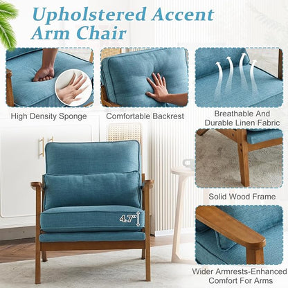 VINGLI Solid Wood Wide Armrests Accent Chair, Upholstered Mid Century Modern - Image 5