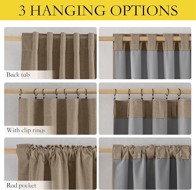 NICETOWN Burlap Vintage Open Linen Weave Flax Thermal Curtains, 100% Blackout - Image 3