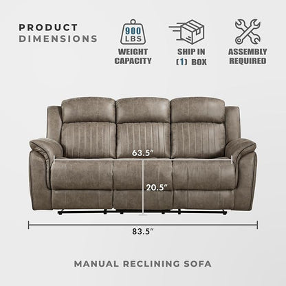 Lexicon 83.5" W Manual Double Reclining Sofa, Polished Microfiber Recliner Sofa - Image 2