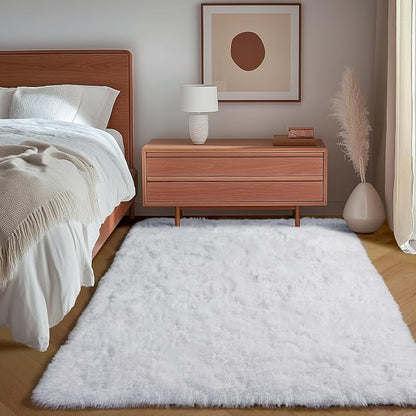 White Area Rugs for Bedroom Living Room, Fluffy 4x6 Soft Shag Plush Bedside Rug - Image 5