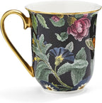 Spode Creatures of Curiosity 12oz Fine China Mug, Black Floral Pattern - Porcelain Tea & Coffee Cup with 22ct Gold Handle and Rim - Elegant Vintage Inspired Drinkware, Boxed for Gifting