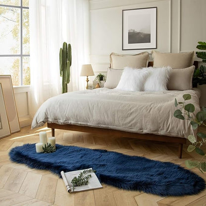 Ashler Faux Fur Rug, Dark Blue Area Rugs, Fluffy Sheepskin Fur Rug, Fuzzy Ultra - Image 2