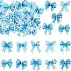 Gyufise 50Pcs Edible Blue Bowknot Cupcake Toppers Wafer Paper Bowknot Cake Dessert Picks Baby Shower Princess Cupcake Toppers for Birthday Party Decoration Supplies