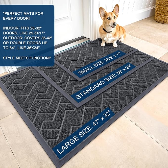 OLANLY Front Door Mat Outside 47x23, All-Season Absorbent Rubber Doormat | Grey - Image 2