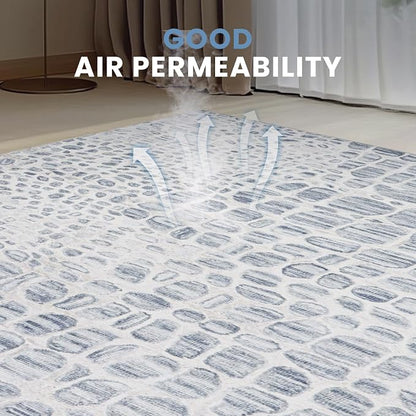 8x10 Washable Area Rugs for Living Room, Dining Room- White Blue | Ultra Soft - Image 5