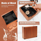 IKAPE Espresso Knock Box, Espresso Coffee Organizer Box Fit for Storage 51, 54, 58MM Espresso Tamper, Distributor, Portafilter & Puck Screen Accessories, Natural Sandywood Station Base
