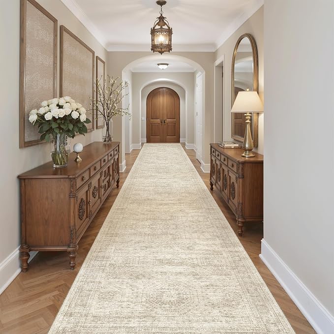 Soalmost Washable 3x18 Hallway Runner Rug Non-Slip Kitchen Entry Rugs Beige | - Image 3