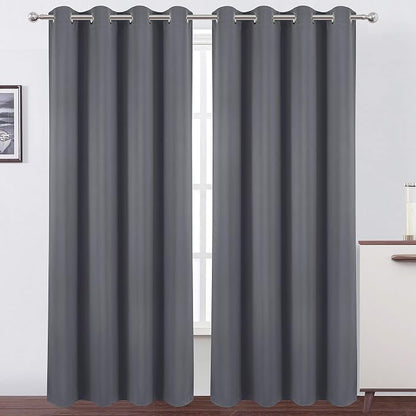 Blackout Curtains 52 x 84 Inch Long Grey Curtains Set of 2 Panels Thermal by Lemomo