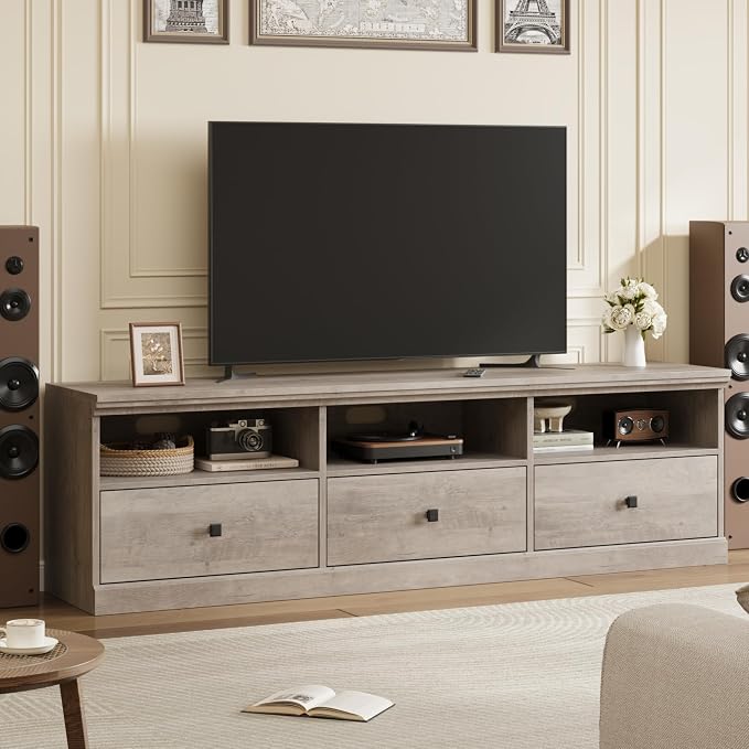 IDEALHOUSE 70in TV Stand for TVs up to 80", Mid Century Modern Entertainment - Image 9