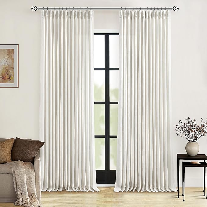 Natural Pinch Pleated Linen Curtains 126 Inches Long 2 Panels | by Twodrapes