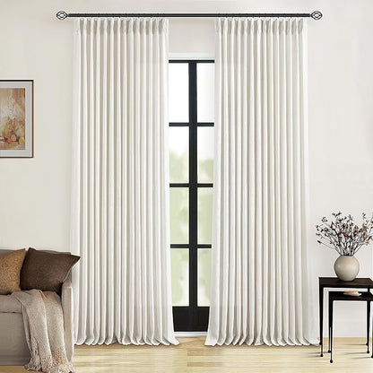 Natural Pinch Pleated Linen Curtains 126 Inches Long 2 Panels | by Twodrapes