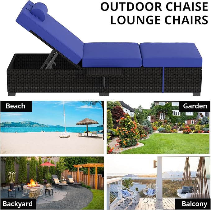 GAOMON Chaise Lounge Chairs Set of 2, Outdoor PE Rattan Chaise Lounge Chair - Image 7