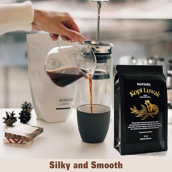 MATINÉE Wild Kopi Luwak Coffee Beans, Medium Roast, Whole Bean Coffee, Civet Coffee, Wild Kopi Luwak Coffee - Sustainably Sourced From Vietnam, 16oz / 454 Grams