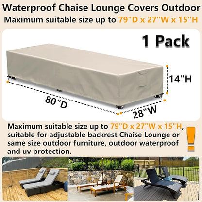 Outdoor Chaise Lounge Cover 1 Pack Patio Lounge Chair Covers Waterproof 600D - Image 2