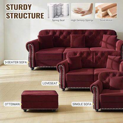 KEIKI 63" Velvet Chesterfield Sofa - Image 7
