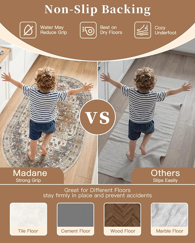 Madane Washable Half Circle Round Rug 2x3 Small Moon Rugs, Turmeric/Grey | - Image 8