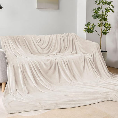 BEDELITE Fleece Blanket Soft Plush Oversized Bed Blanket Beige 120"x120" | - Image 3