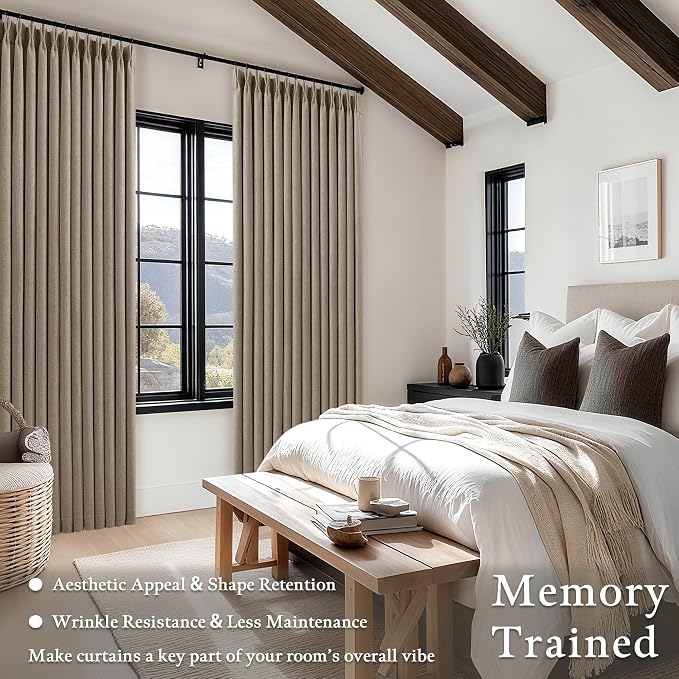 Greige Flax Linen Pinch Pleated Blackout Curtains 86 Inches Long | 100% Black - Image 4