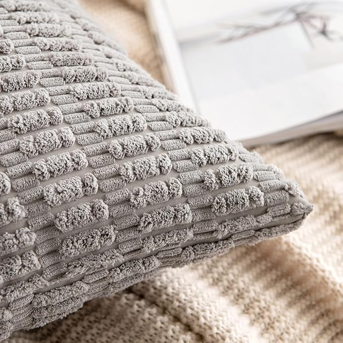 MIULEE Lumbar Corduroy Decorative Throw Pillow Covers 12x20 Light Grey | Pack - Image 5