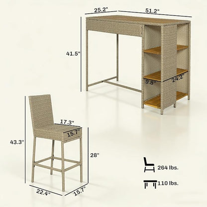 Outsunny 5 Piece Outdoor Bar Set, Wicker Outdoor High Top Table and Chairs - Image 7
