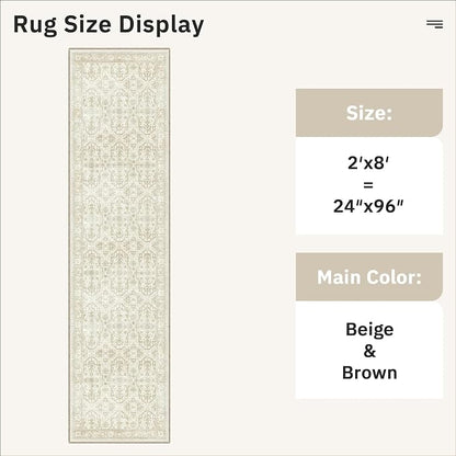 Soalmost Runner Rug 2x8 Washable Hallway Kitchen Runners Beige/Brown | Non-Slip - Image 5
